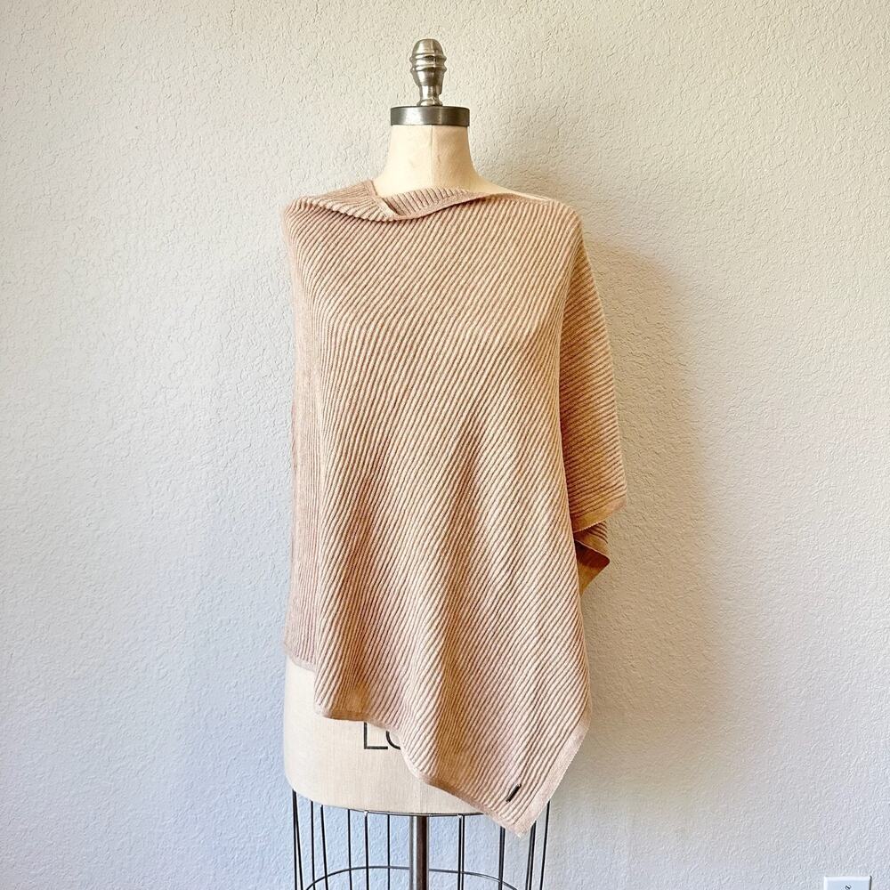 KUNA Poncho Sweater Tan Cotton Baby Alpaca Ribbed Knit Ypanema NWT